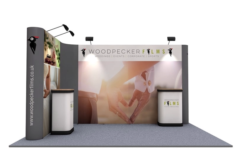L shape PVC pop up stand with LED spotlights